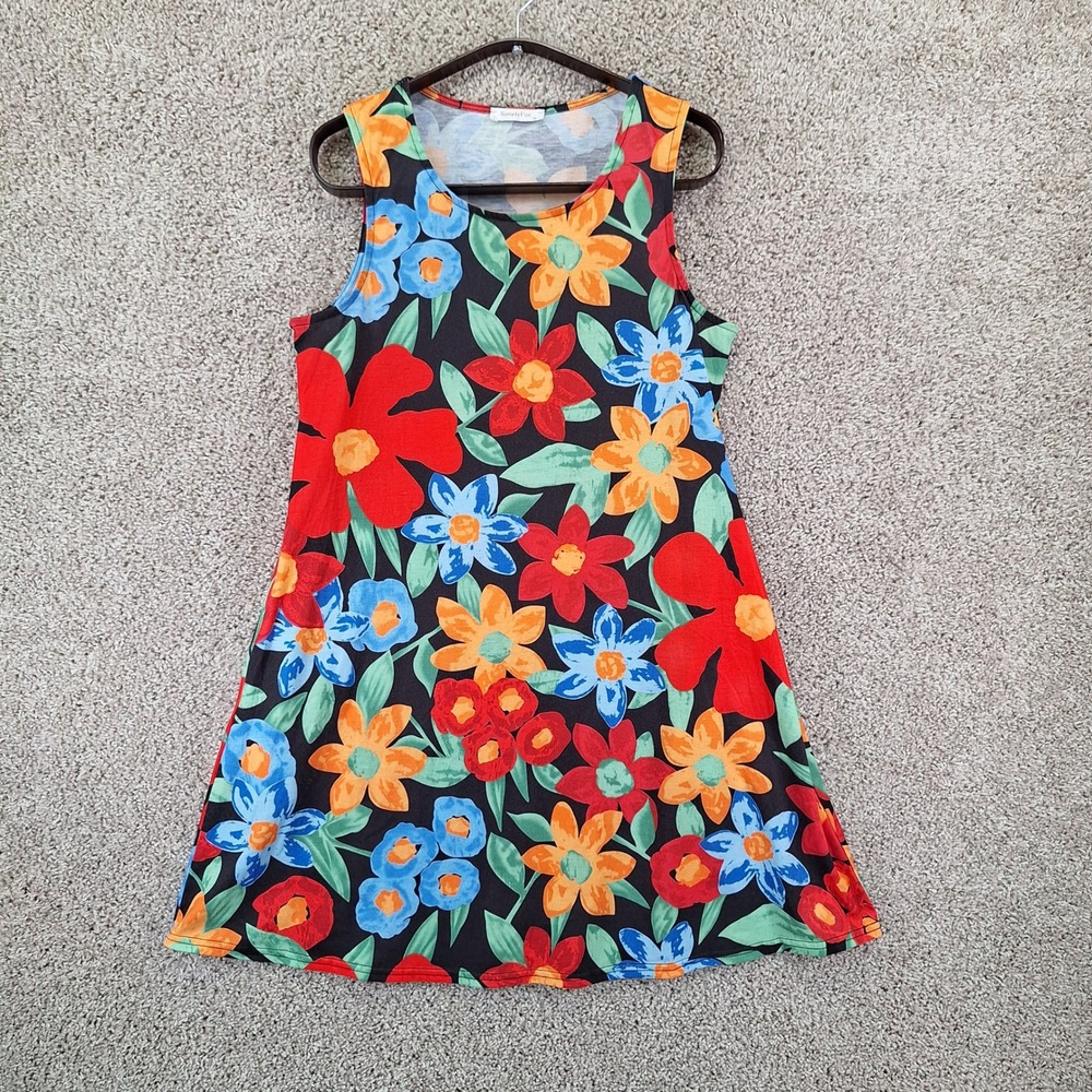 SimpleFun Dress Womens Medium Floral Sleeveless Tunic A-Line Boho Summer
